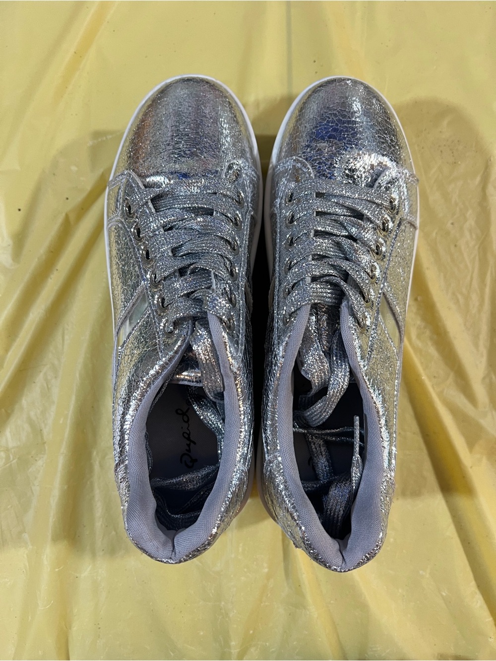 Qupid Shimmery Silver Lace-Up Sneakers